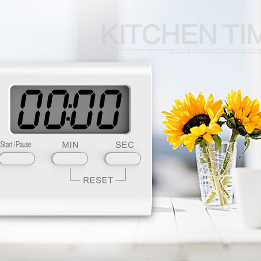 Hvid mini elektronisk stor lcd digital køkken timer ur nedtælling tælle tid høj alarm hjem ovn madlavning værktøj tilbehør