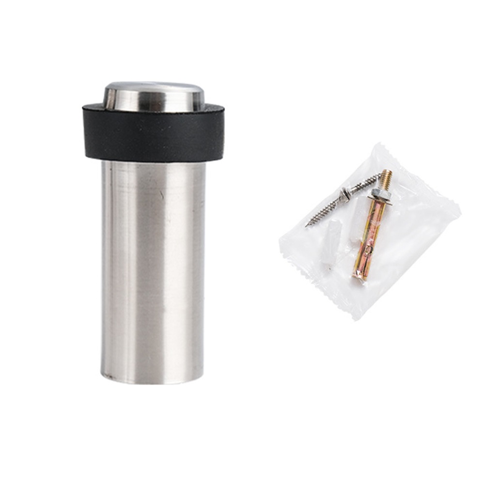 Door Stop Kit Premium Rubber Cylindrical Door Stopper in Silver Stainless Steel Noise Closing and Wall Protection