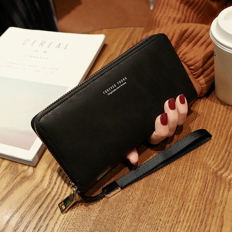 Woman Wallet Decent Purse Mobile Phone Bag Brand Female Card Leather Long Lady Wallets Girls Slim Card Holder: Black