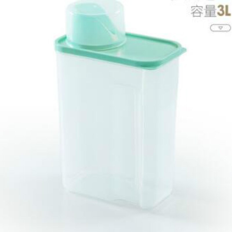 Plastic washing powder storage box for household transparent covered laundry container tank mx7111743: 3L- Green