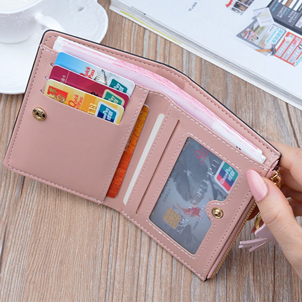 Ladies Wallets Short Zipper Student Korean Small Flower Coin Purse Soft Leather Thin Wallet Women Bag Tassel