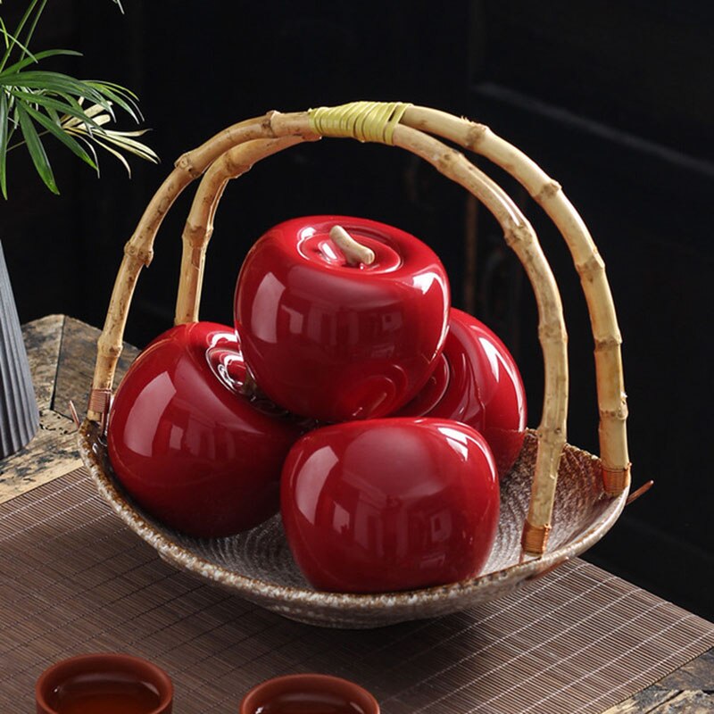 Ceramic Apple Fruit Tea Caddy Puer Storage Jar Tea Storage Box Household Kitchen Teaware Home Decor