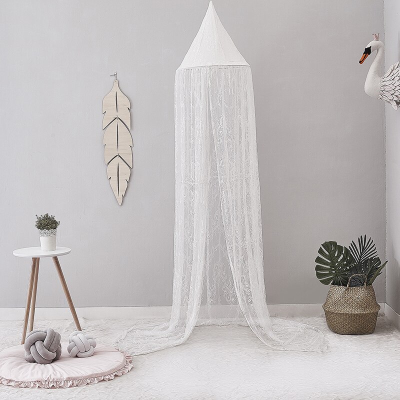 Kanten babybedgordijn, kinderklamboe, bedhemel, ronde koepel, wiegdecoratie, net, babykamerdecoratie voor meisjes.