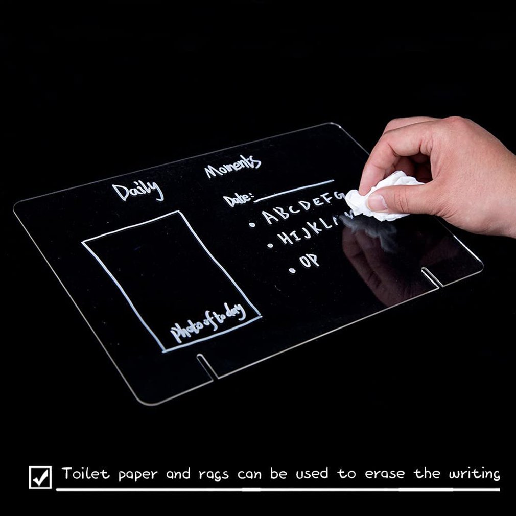 Clear Writing Board Acrylic Message Board With Triangle Base Luminous Base Erasable White Pen Decoration