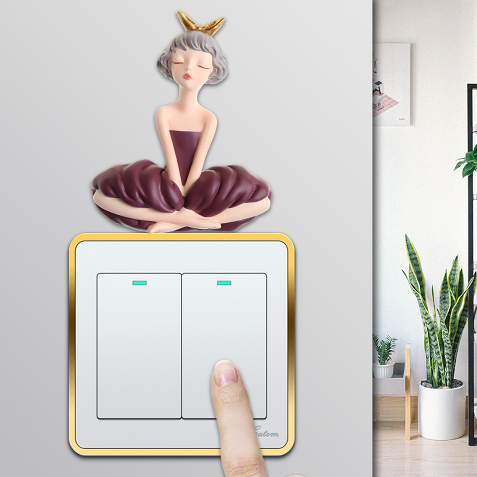 Socket Switch Stickers Decorative 3D Stereo Cartoon Girl Resin Home Decoration Modern Wall Switch Protection Accessories