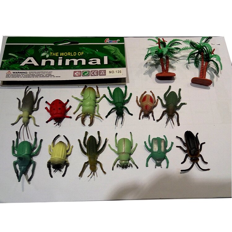 12 Pcs Animal Dinosaurus Model Ornamenten Wilde Bos Simulatie Dier Scène Accessoires Kinderspeelgoed: beetle