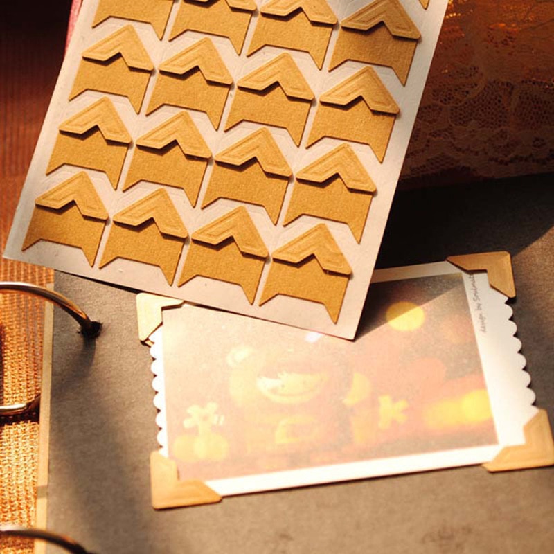 120 unids/lote (5 hojas) pegatinas de esquina de papel Kraft Vintage para DIY foto álbumes de recortes decoraciones, marrón/Negro/Blanco/oro