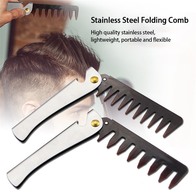 #39 mænds dedikerede rustfrit stål foldekam sæt mini lommekam skægplejeværktøj praktisk og brug hårbørste