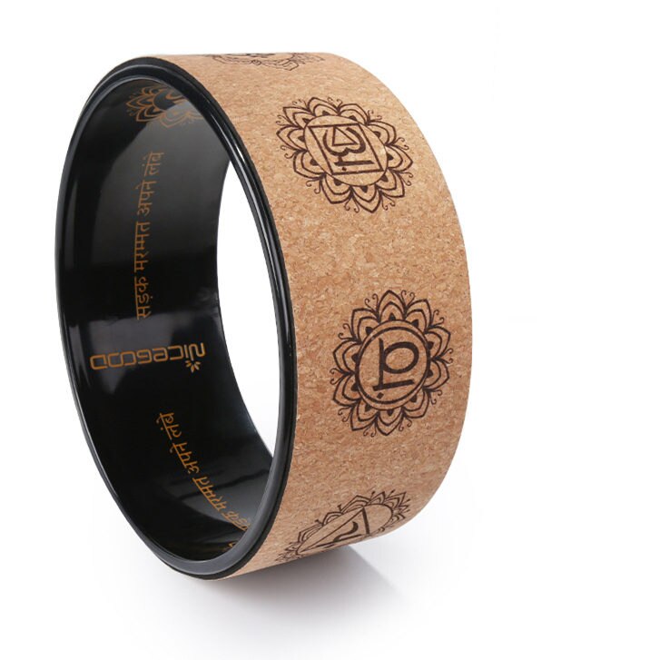 Yoga Wheel - 32cm Diameter - Natural Cork Surface - Rubber ABS Inner Ring - Pilates Fitness