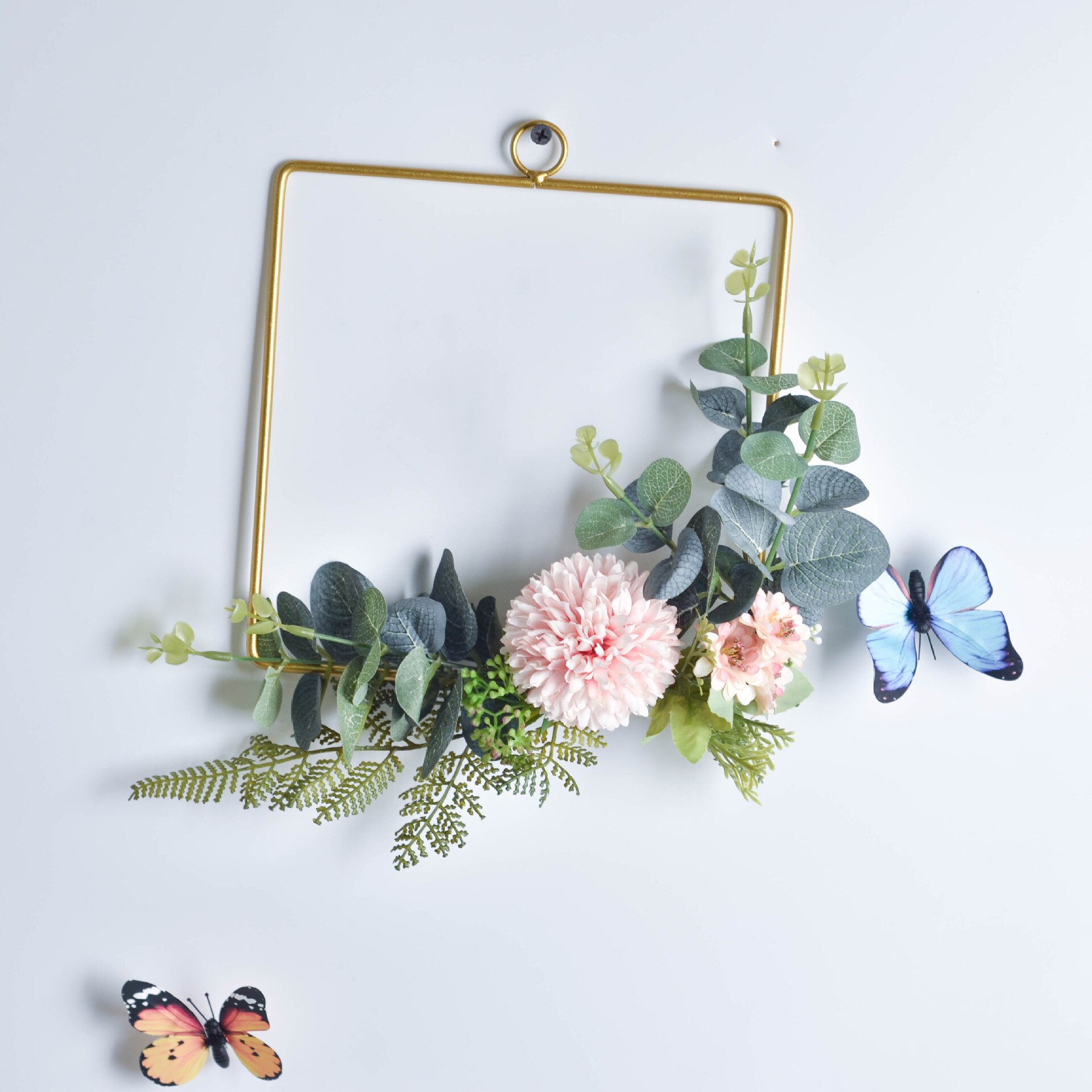 Cilected Floral Hoop Wreath Geometric Wire Round Triangle Square Hoop Frame Of Artificial Flower For Wedding Backdrop Wall Decor: A081R11