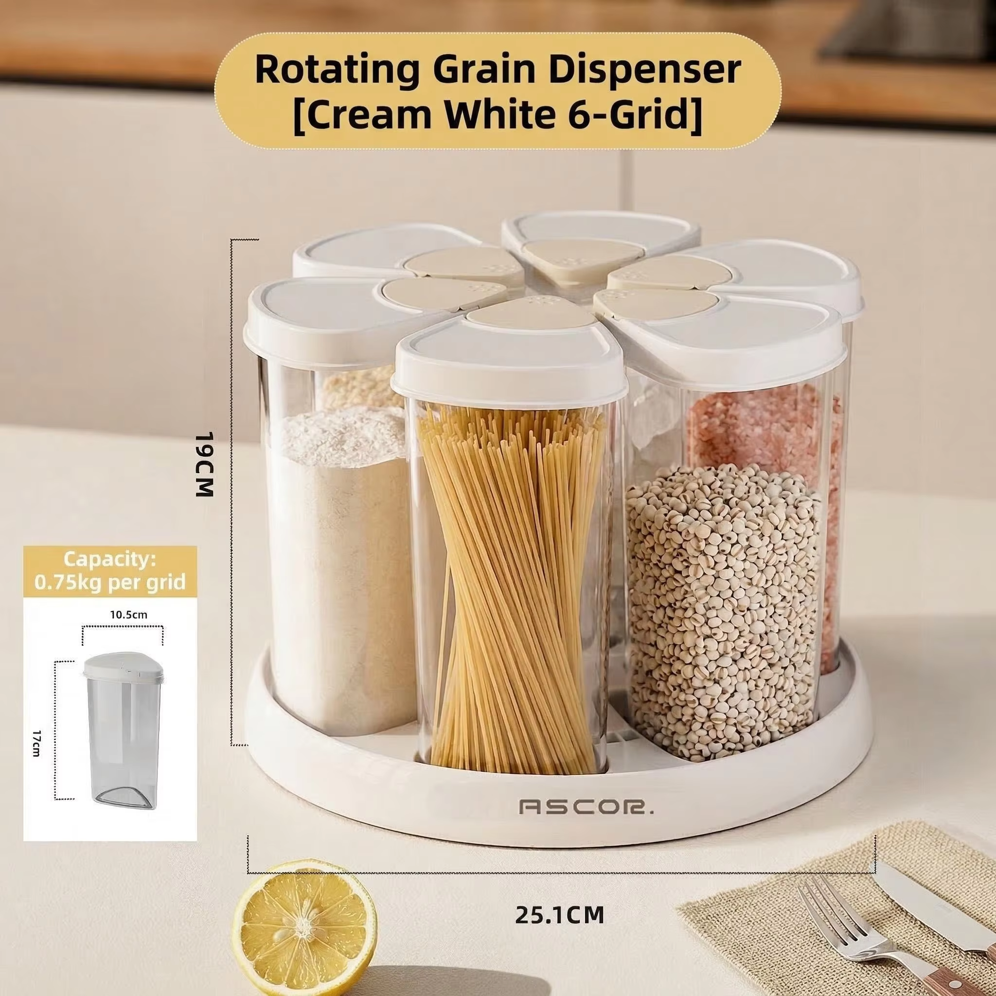 Dispenser - Draaibare ontbijtgranen dispenser - Opbergvat voor op het aanrecht - Kleine voedselbewaarcontainer met deksel, ontbijtgranenpottenset 5/6 stuks: groen