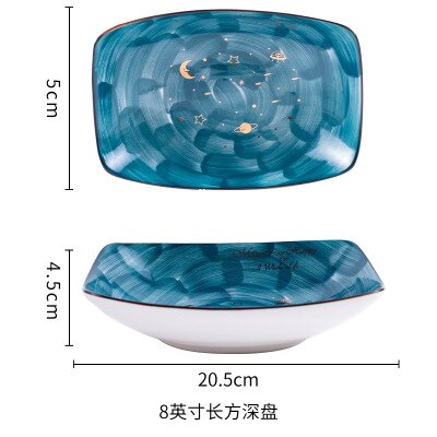1 Pcs Sterrenhemel Gouden Keramische Plaat Huishouden Schotel Saus Rijst Kommen Soep Noedels Diner Plaat Steak Westerse Voedsel servies: 8 Inch Deep plate