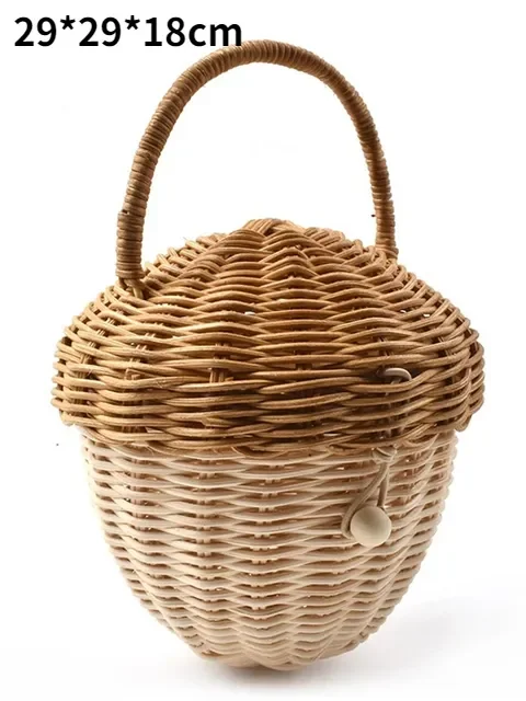 Cute Rattan Basket Hand Woven Mushroom Baskets Bag Beach Straw Storage Bags for Kids Organizer Box Summer Vacation Picnic Basket: black