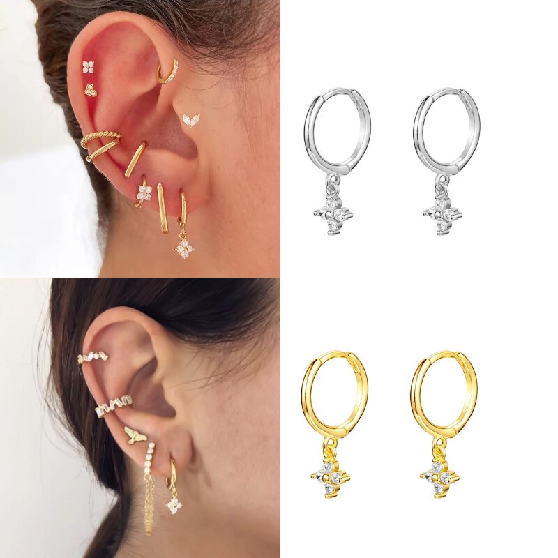Hoepel Oorbellen Voor Vrouwen Crystal Ice Flower Ronde Cirkel Oorbellen Mode-sieraden Tiny Huggies Oorbellen Pendientes Accessoires