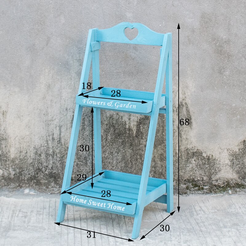 Installatie-Gratis Amerikaanse Retro Multi-Layer Massief Houten Groene Planten Ladder Bloem Stand Balkon Floor Type Ladder Plant: Two Layers Blue spot