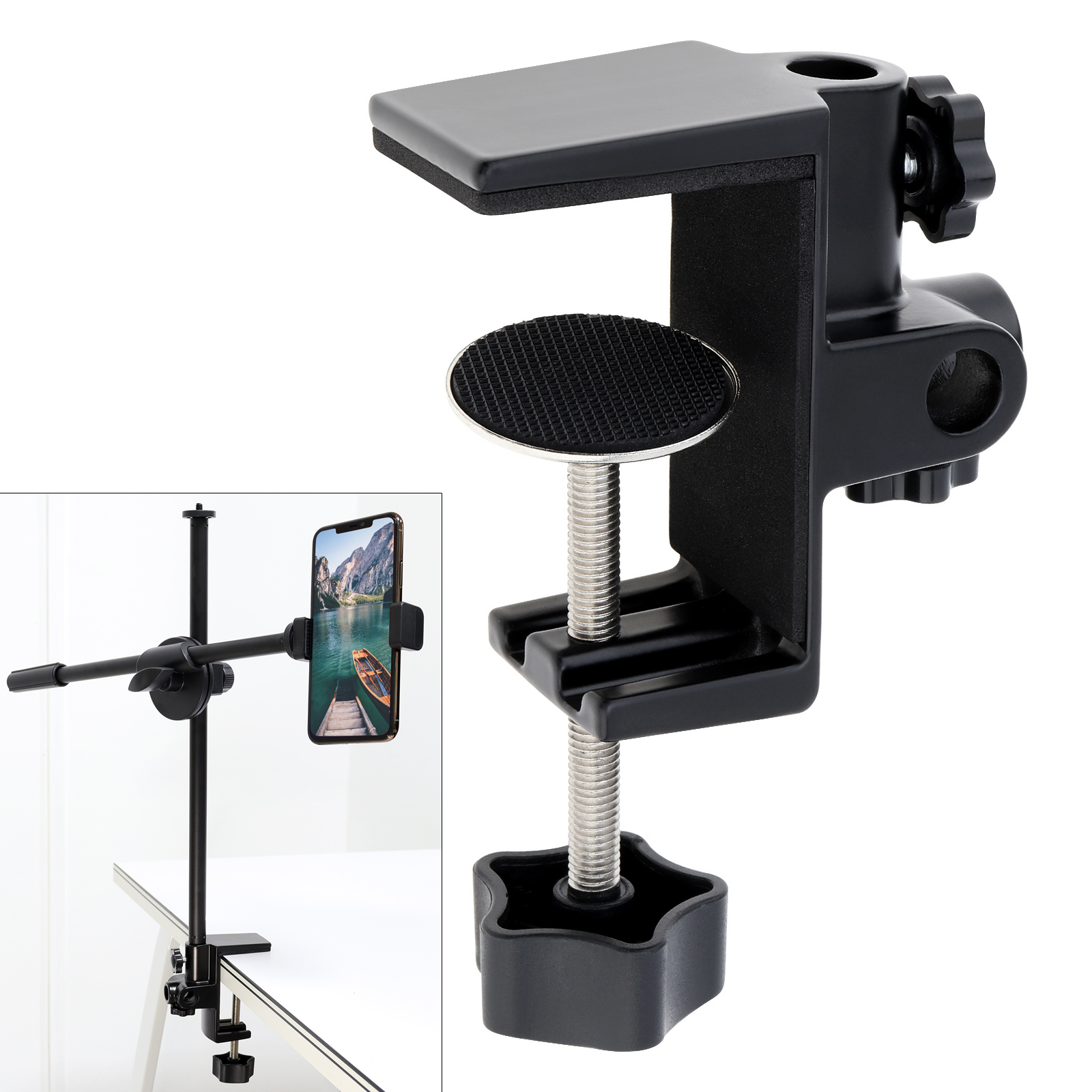 3-in-1 Kontakt-Tischhalterung für große Flächen, Metall-Schreibtischklemme, Mikrofonklemme, Halfter für Mikrofon, Aufhängung, Ausleger, Scherenarm