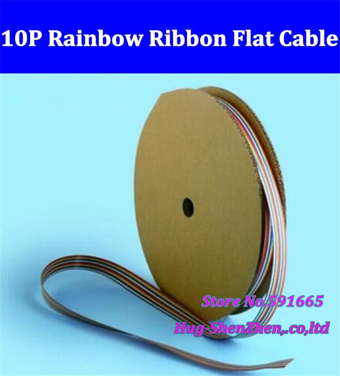 10 WAY Vlakke Kleur Rainbow Ribbon flat cable 10 p lint kabel 1.27mm pitch voor 2.54mm pitch FC connector 61 meter