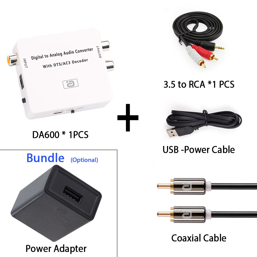 Decodificador de Audio Digital DAC 5,1 canales HIFI a analógico, convertidor de audio estéreo DTS AC3 PCM, fibra óptica Coaxial a RCA 3,5 MM, 2 canales DA600: DA600W TAC510 /  Opción 1