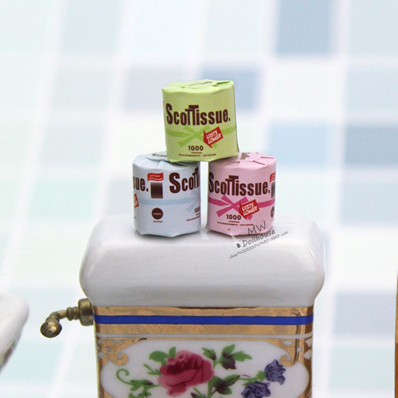 3 Roll of Bathroom Tissue Toilet Paper Miniature Toilet For Dollhouse Cute Miniature Accessory Toy