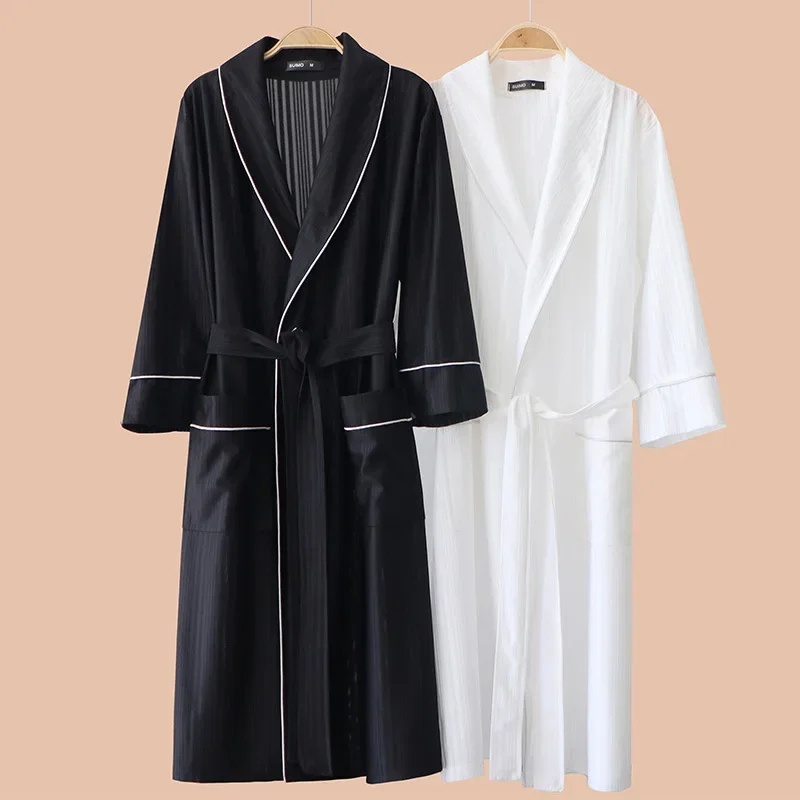 Bata de satén sedoso para parejas, ropa de dormir con estampado de rayas, Kimono, albornoz, ropa de casa holgada, ropa de dormir para primavera y verano