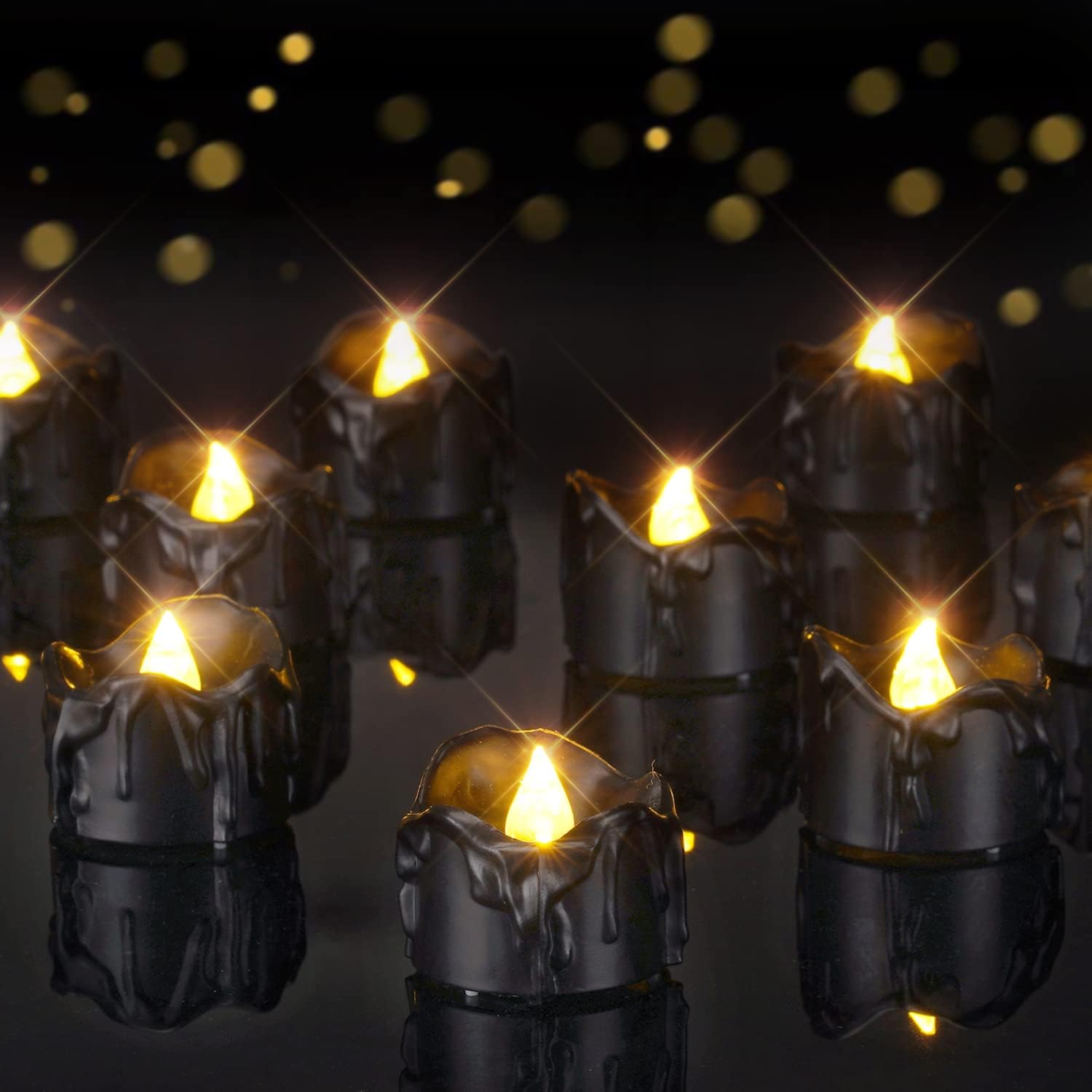 12-36 stk. sorte fyrfadslys batteridrevne flammeløse flimrende led-fyrfadslys til halloween-temafestdekoration: M / Oliven