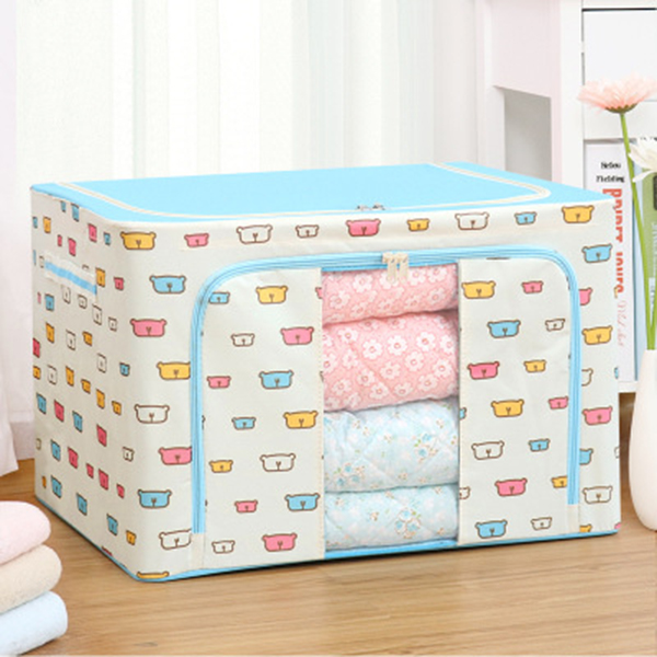 Oxford Cloth Storage Box Steel Frame Storage Box Waterproof Transparent Fabric Home Storage For Clothes Socks Underwear: Blue bear head