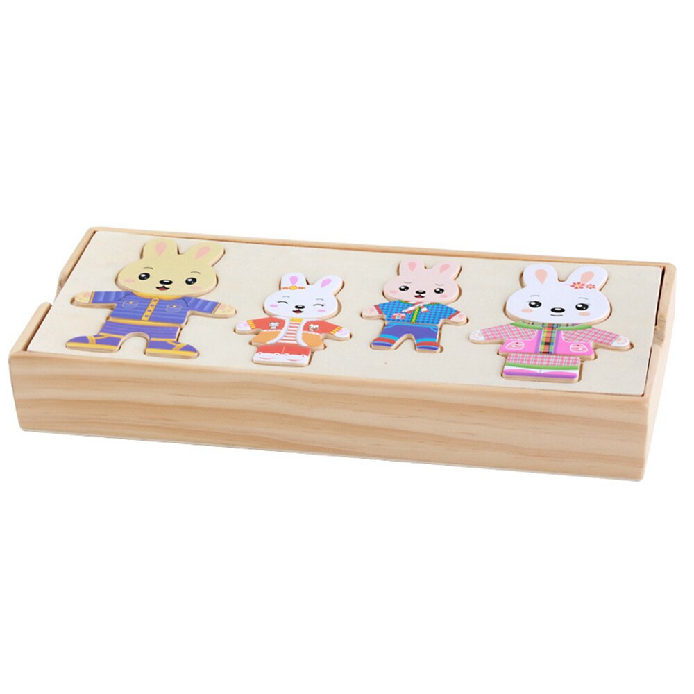 Little Rabbit/Tiger, ropa para niños, Educación Temprana, rompecabezas de madera, juego de vestidor, rompecabezas de madera para bebés, juguetes de