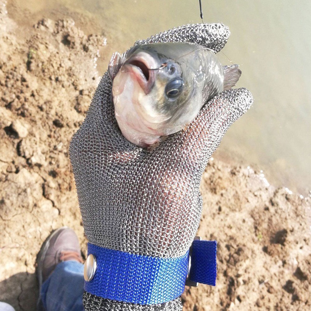 1PC Stainless steel Fishing gloves grade 5 steel wire plus PE steel ring iron Safety Cut Proof Stab Resistant Metal Mesh