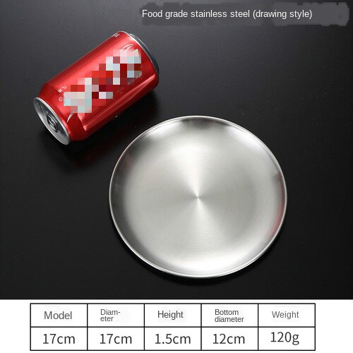 304 Stainless Steel round Plate Western Restaurant Bone Tray Dish Shallow dishes dinner plates set dish sets: 17cm Matte