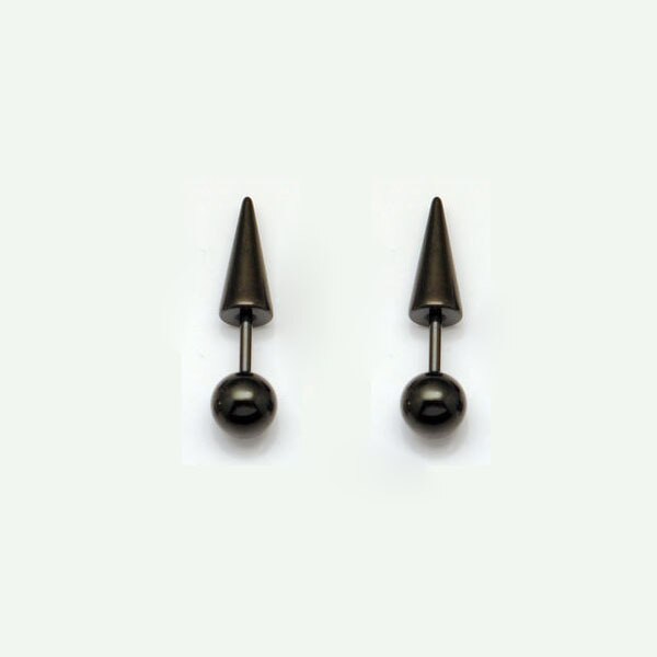 Pendientes con punta de cono de punta de bola redonda de 6mm de diámetro, de acero de titanio para hombre, con tuerca (perforada), 6 colores: Black
