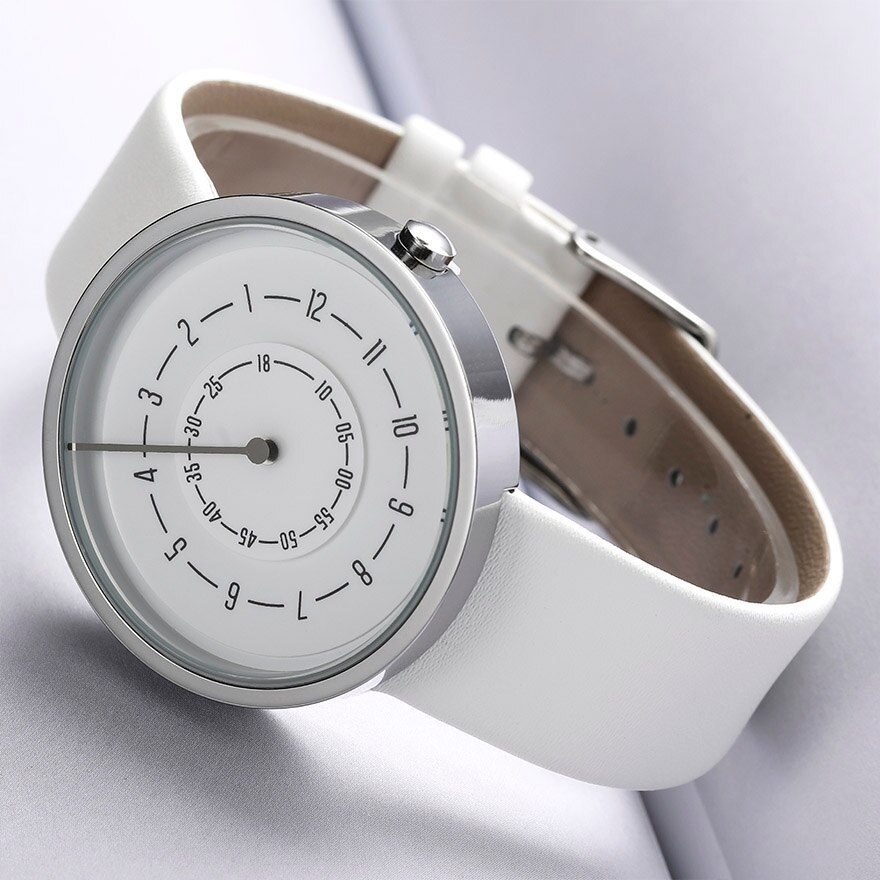 Par klokke menn kvinner minimalistisk platespiller tall skive armbåndsur casual skinn stål sport mannlig klokke for elskere