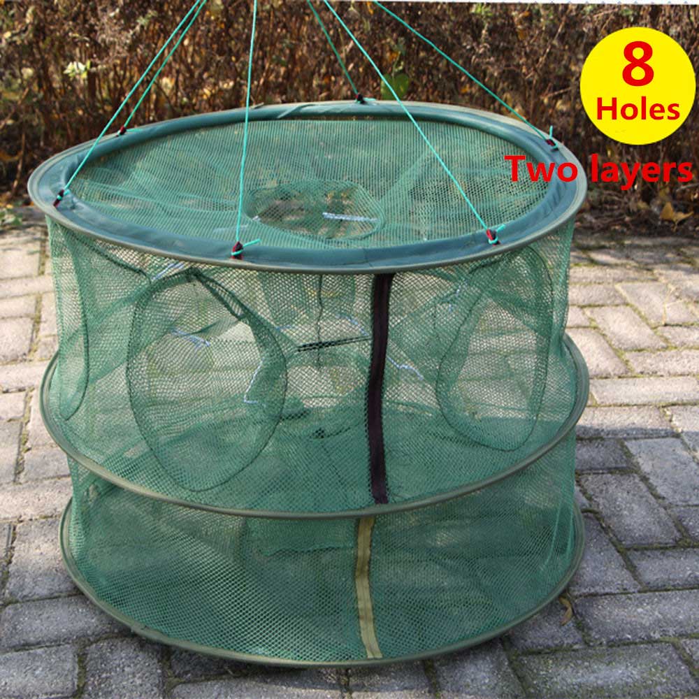 FishingLife Foldable Portable Automatic Fishing Shrimp Trap Net Fish Shrimp Minnow Crab Cast Mesh Two Layers 5 6 7 8 Holes