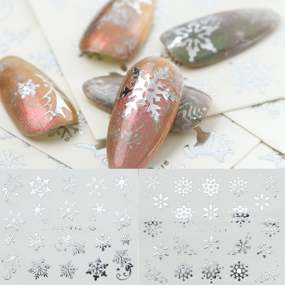 1Pc Goud Zilver Kerst Sneeuwvlok Nagellak Stickers Winter Nail Art Decals Water Transfer Manicure Accesoires CHSTZ-YA-2
