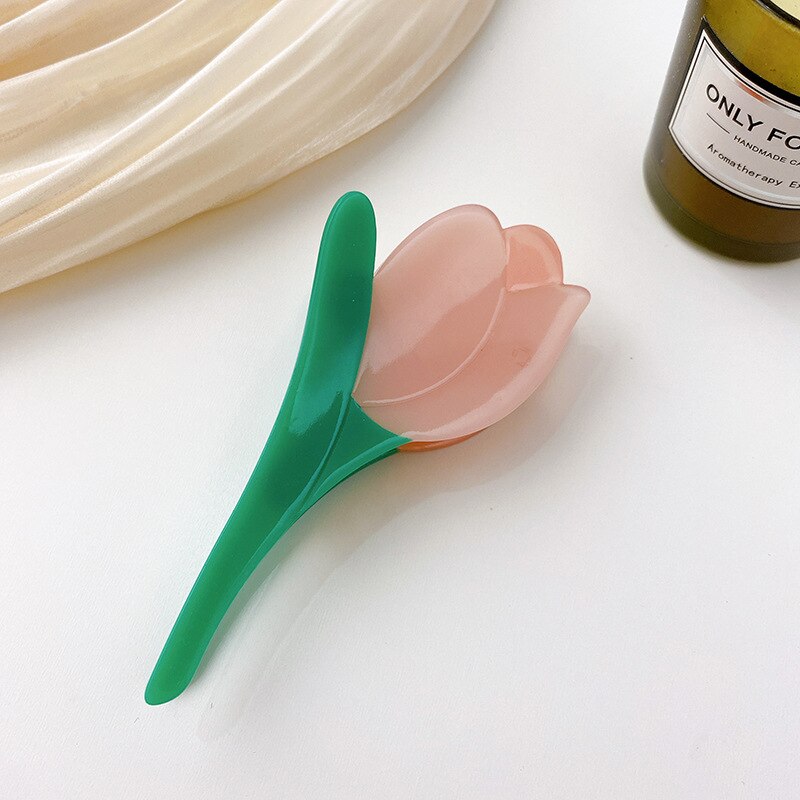 Pinza para el pelo con forma de flor para mujer y niña, accesorios para el cabello, placa de ácido acético, pequeña Margarita, tulipán, acetato, diamantes de imitación: B