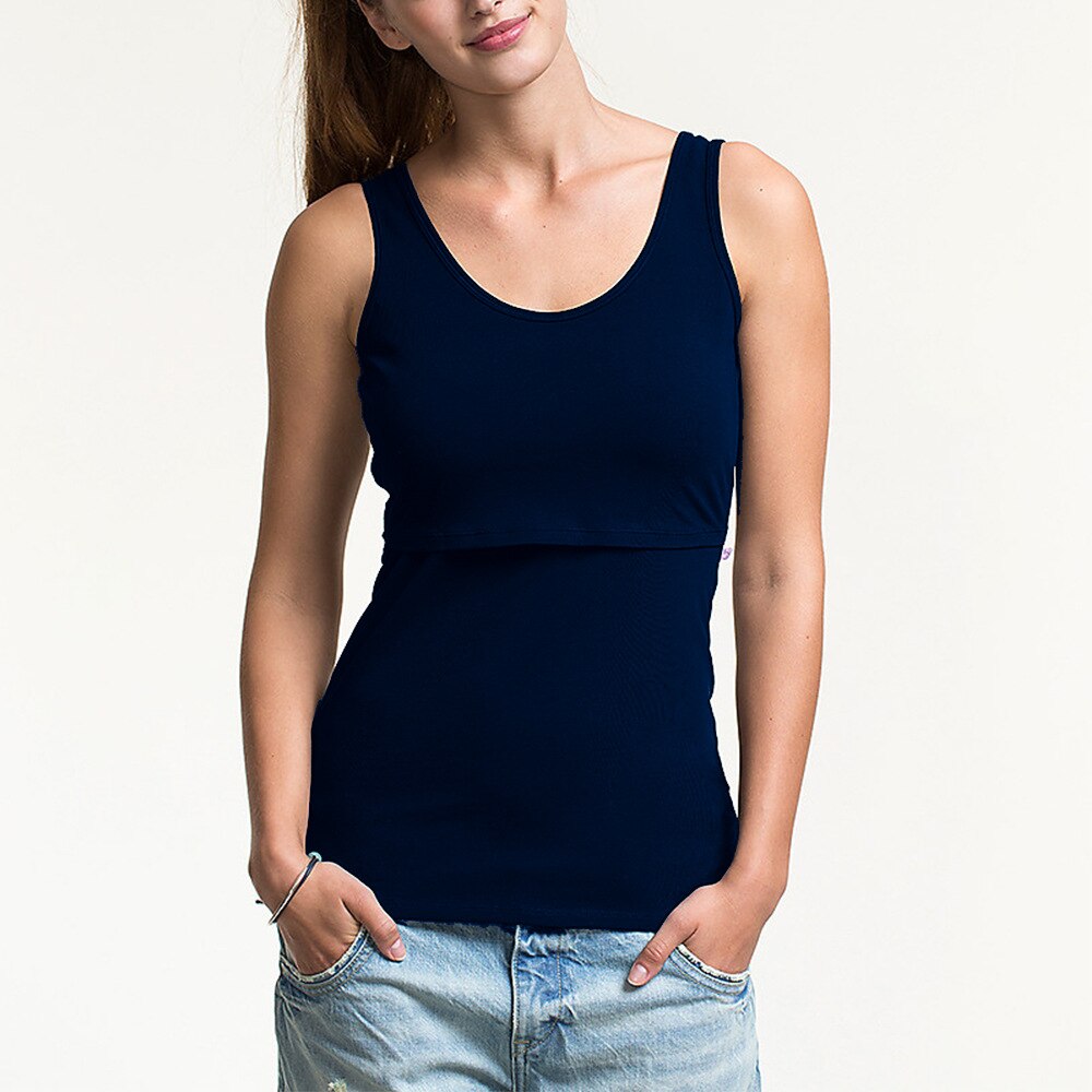 Summer Nursing Tops Plus Size Maternity Mom Breast Feeding Sleeveless Clothing Pregnant Women Tanks Pregnancy Camis Clothes: Navy / L