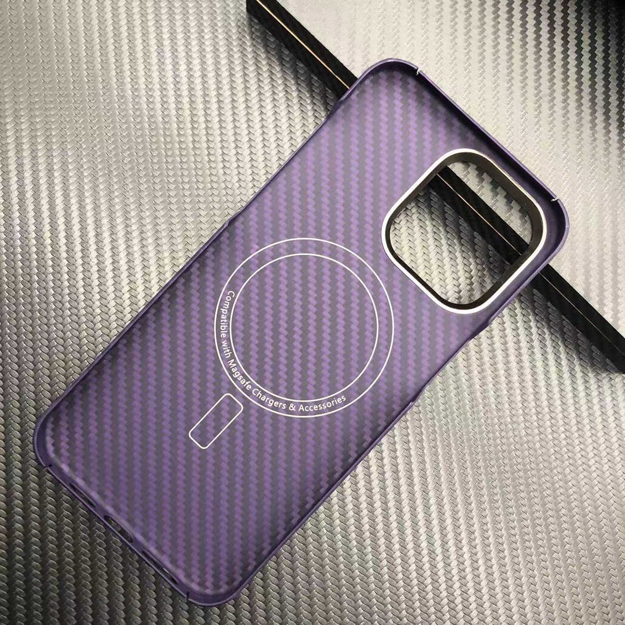 Coque en Fiber de carbone véritable pour iPhone 13 14 15 Pro Max, avec housse de téléphone MagSafe Kevlar, étui en Fiber d'aramide pour iPhone 15/14/13: BLEU CIEL / Pour iPhone 14