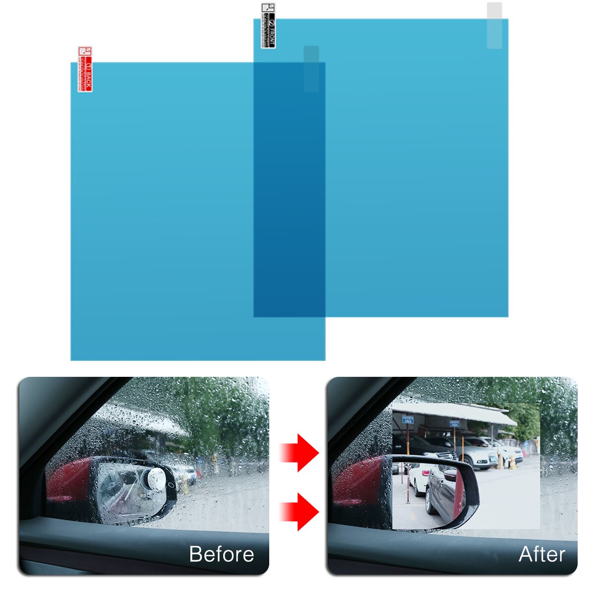 2 stks/set 170*200mm Anti Water Mist Mist Film Regendicht Auto Achteruitkijkspiegel Window Film Universal Voor Alle auto's