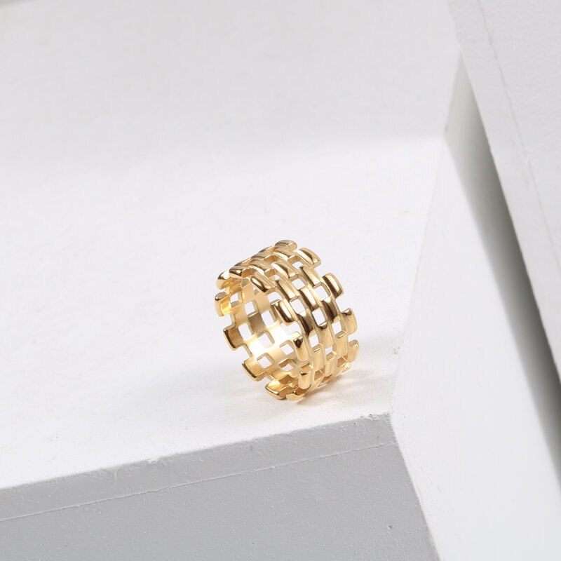 Joolim High End Gold PVD Antique Chain hollow Rings for Women Stainless Steel Jewelry: 6 / B