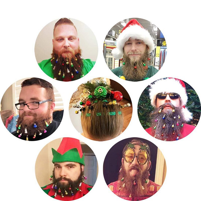 12 st julskägg mini ljus mustasch ornament söt glödlampa ansiktshår klämma tillbehör rolig jul skägg hänge glödlampa pärla