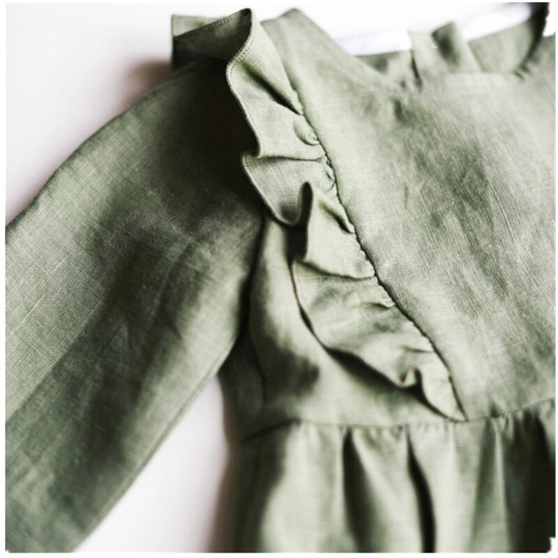Herbstlicher babybody für mädchen und jungen, rüschen, rundhalsausschnitt, lange ärmel, leinen-baumwolle, Overall für neugeborene