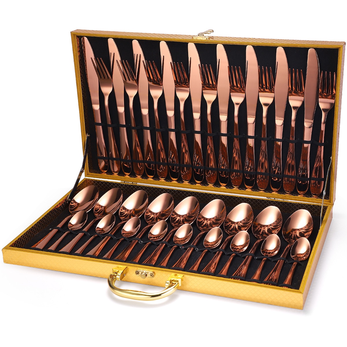 36-Piece Set Stainless Steel Cutlery Box. Cutlery dishes and plates sets forks knives spoons rose gold flatware: Green