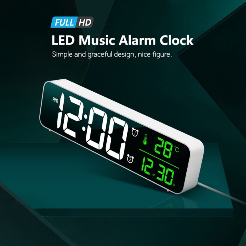 Led digitale multifunctionele wekkers voor slaapkamers, groot wit cijferdisplay, grote, eenvoudige dimmer met volledig helderheidsbereik