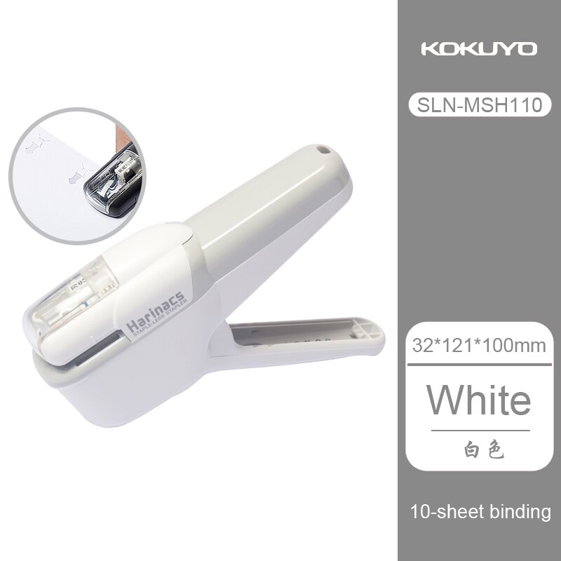 KOKUYO-grapadora sin aguja, SLN-MSH110, harinacs, portátil, ahorro de trabajo, puede engrapar 10 hojas, 1 ud.: Blanco