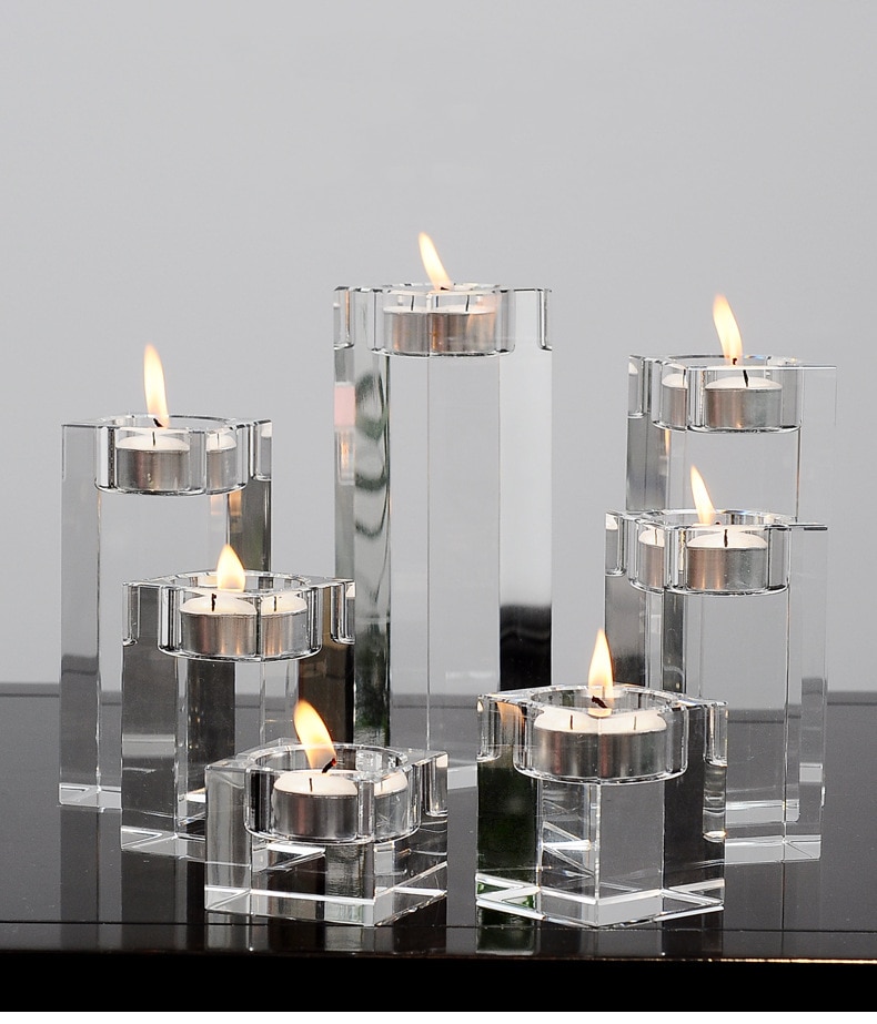 IMUWEN K9 Crystal Candle Holder Delicate Candle Stand Center Table Candlestick For Party Home Decoration