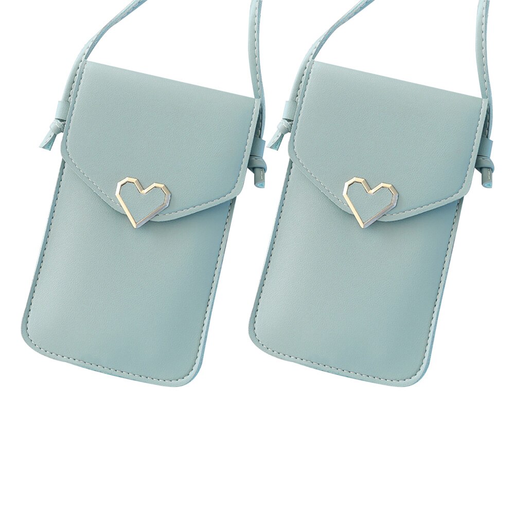 Cell Phone Bag Shoulder Pocket Wallet Pouch Case 2Pcs Love Heart Transparent Shoulder Crossbody Bag Phone Touch Screen Purse: Grey Blue
