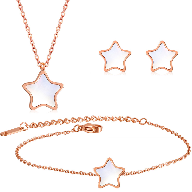BICUX Stainless Steel White Shell Flower Jewelry Sets For Women Luxury Earrings/Necklace/Bracelet 2022: 034