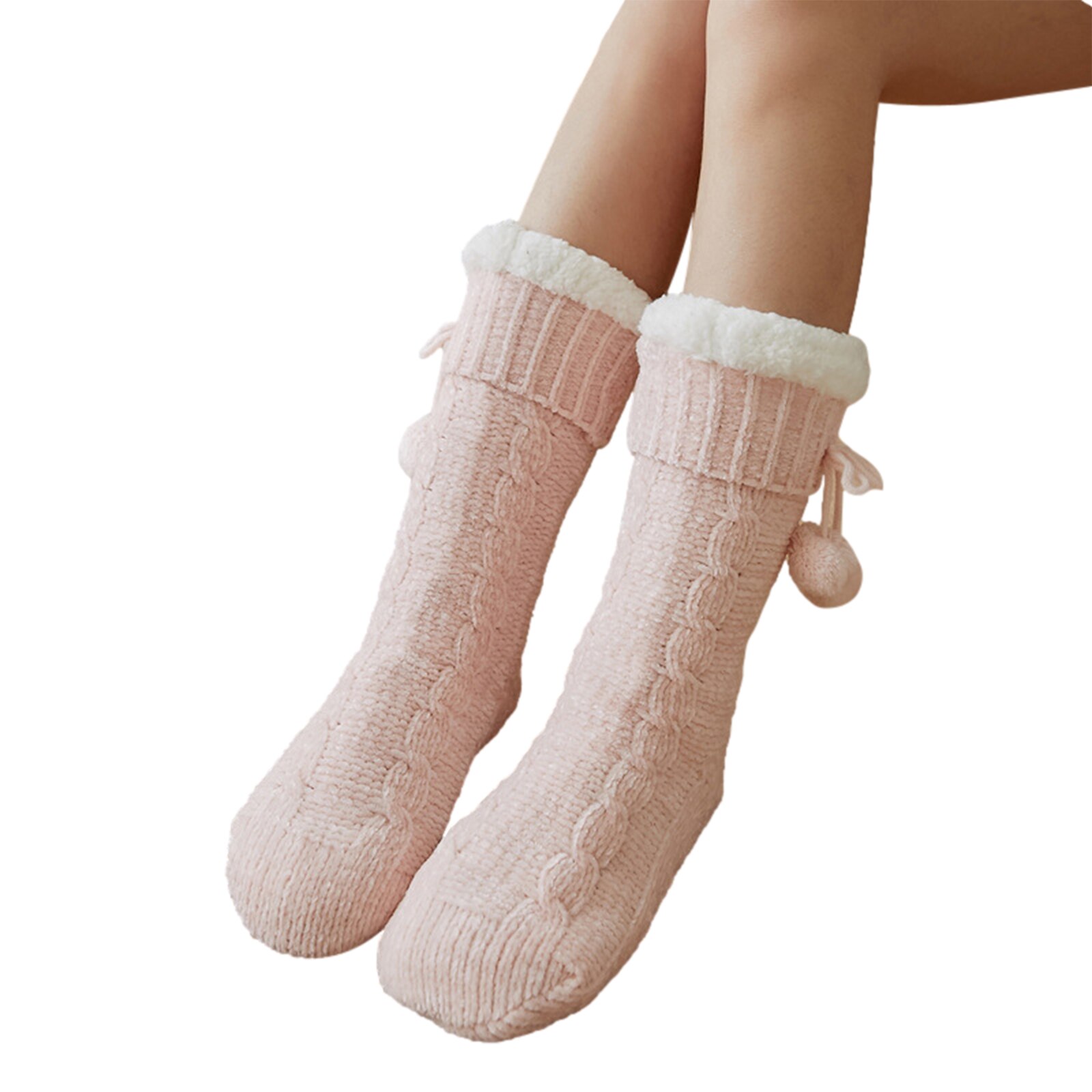 Winter Warm Soft Fluffy Ball Bed Socks Ladies Women Home Floor Slipper Coral Velvet Fleece Sock Winter Floor Boots: E