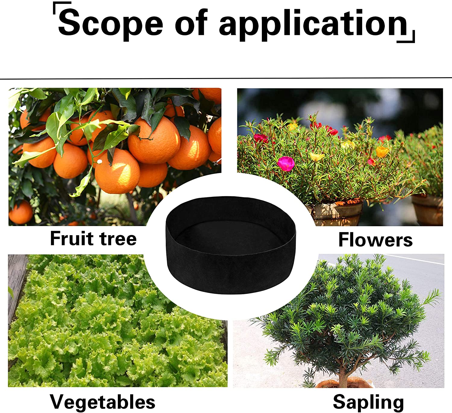 Round Garden Grow Bag Pots Bed,Planting Box Breathable Container at Outdoor Indoor for Herb Flower Vegetable.Black 50 Gallon