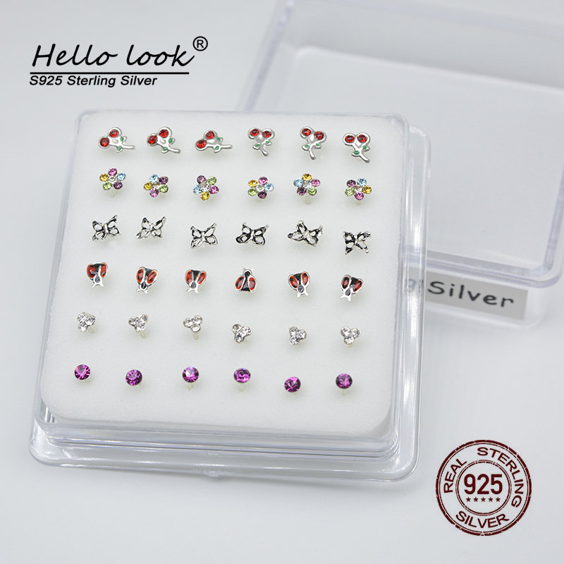 Hellolook nasenpiercing-set für mädchen, 925 nasenstecker aus sterlingsilber, septum-piercing, körperschmuck