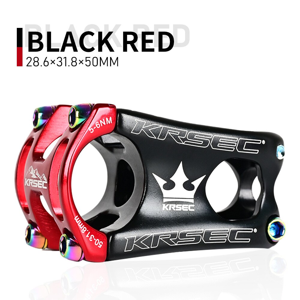 KRSEC bicycle stem mtb stem ultra-light CNC hollow aluminum alloy short stem DH/FR/XC/AM 31.8*28.5*50mm riser bicycle parts: black and red